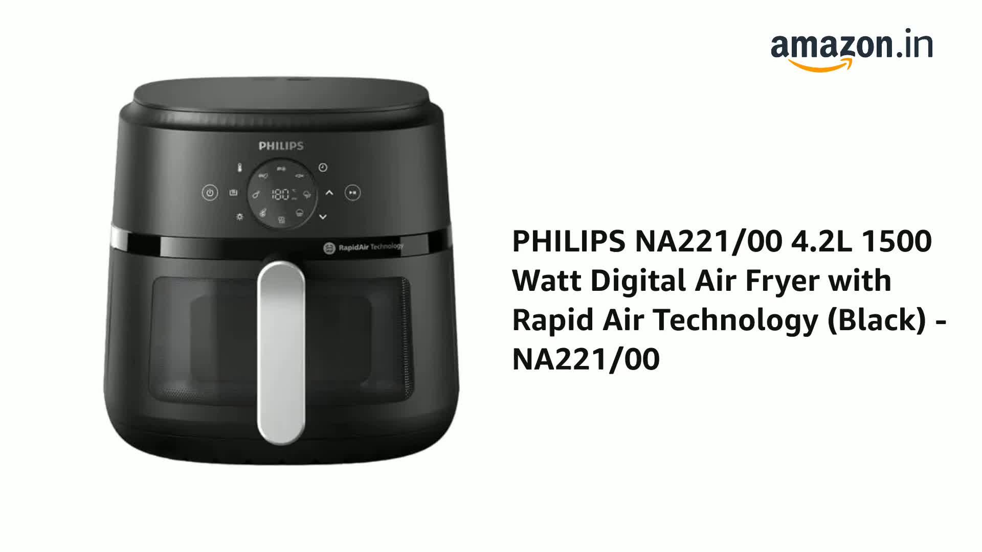 Philips 2000 series NA221/00 fryer Single 4.2 L Stand-alone 1500 W Hot air fryer Black  Silver_3