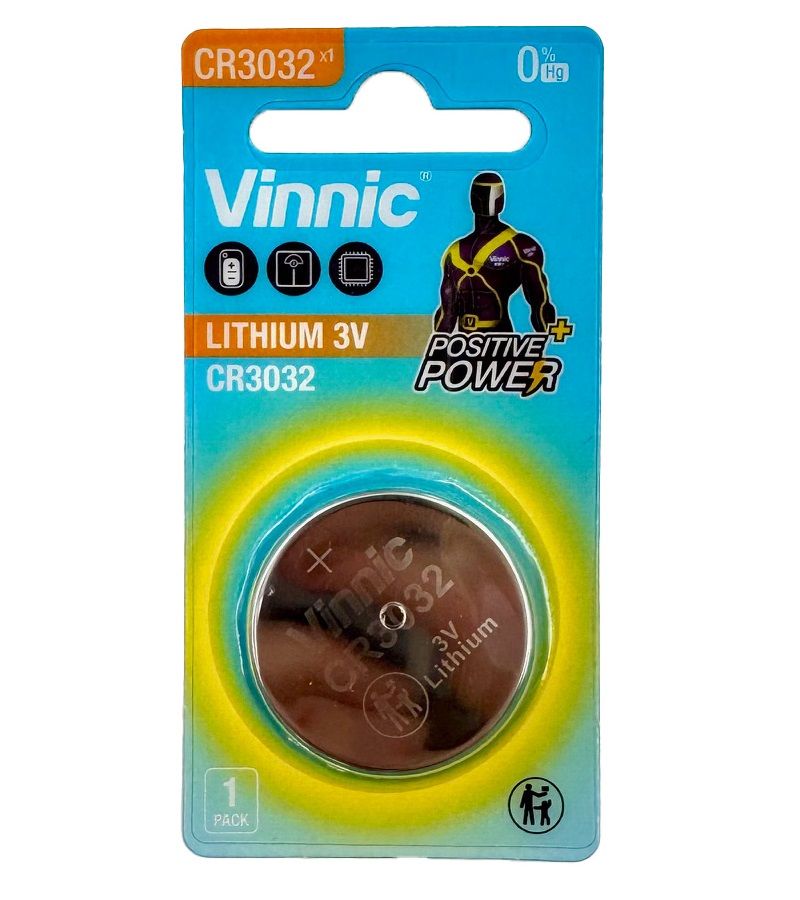 Lithium battery, button type, CR3032 Lithium, brand Vinnic.
Packaging: blister 1 pc.