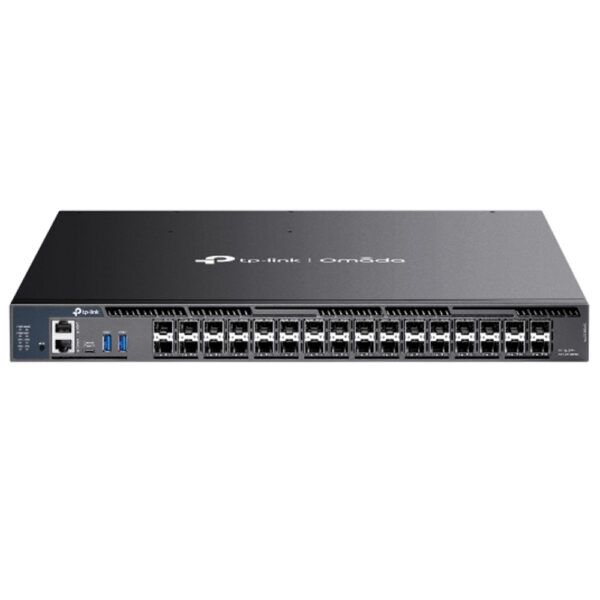 Omada 26-Port 10G Stackable L3 Managed Aggregation Switch with 6 25G Slots PORT: 26× 10G SFP+ Slots, 6× 25G SFP28 Slots, RJ45/Type C USB Console Port, Management Port, 2× USB3.0 Ports SPEC: 1U 19-inch Rack-mountable Steel Case FEATURE: Integration with Omada SDN Controller, Stacking, RIP, OSPF_1