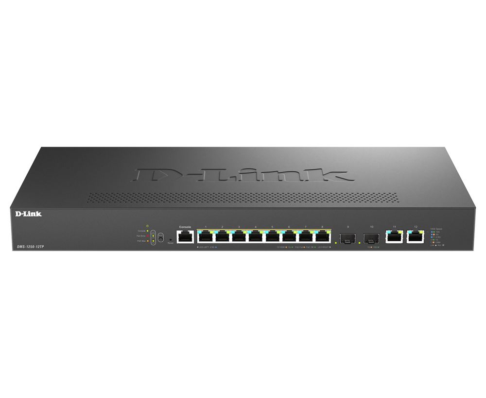 Switch D-Link DMS-1250-12TP , 8 porturi Gigabit, 2 porturi SFP+, Protocol 802.1D STP 802.1s MSTP 802.1w RSTP, rackabil_1