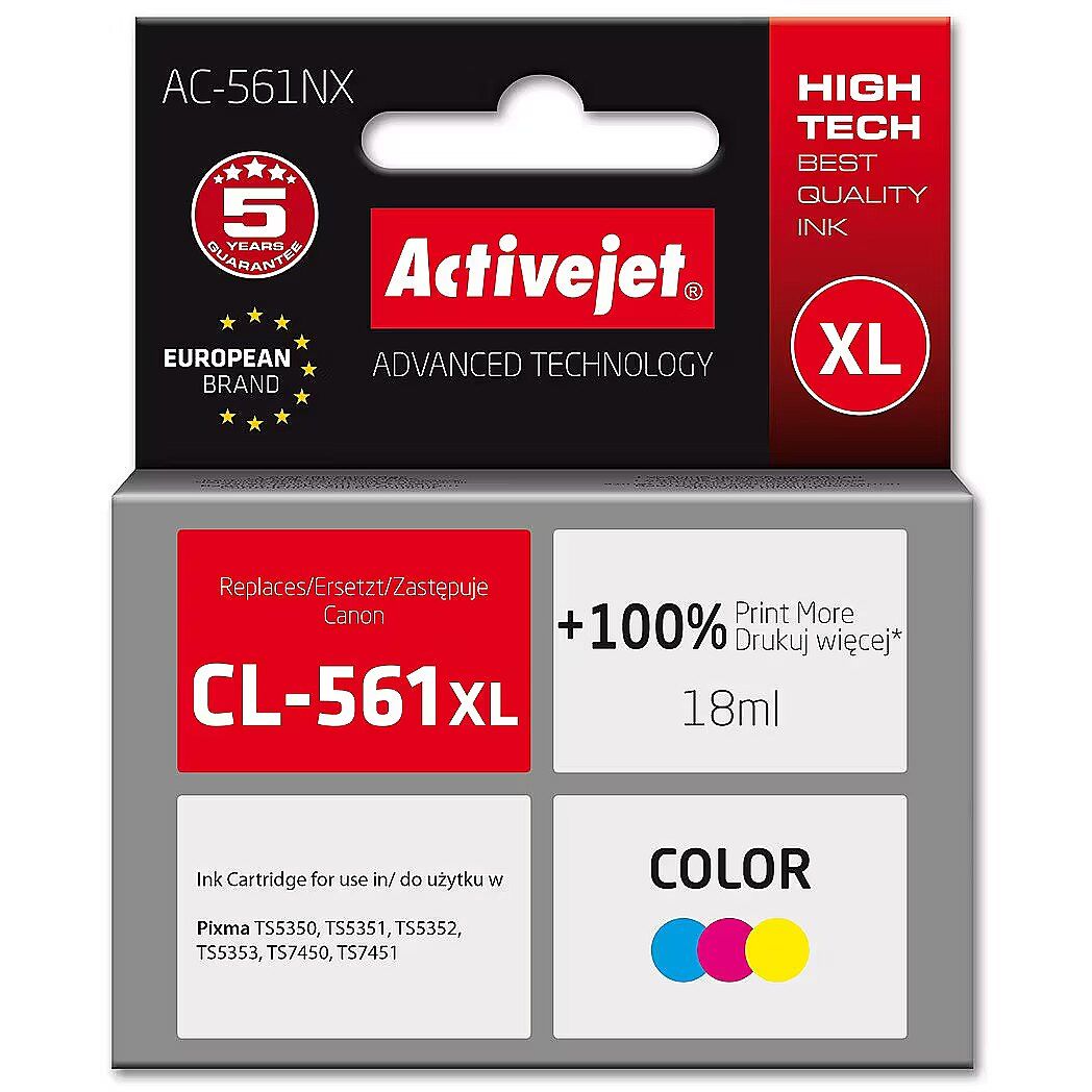Activejet AC-541NX ink for Canon printer (replacement Canon CL-541XL) Supreme  18 ml  blue  yellow  red_3