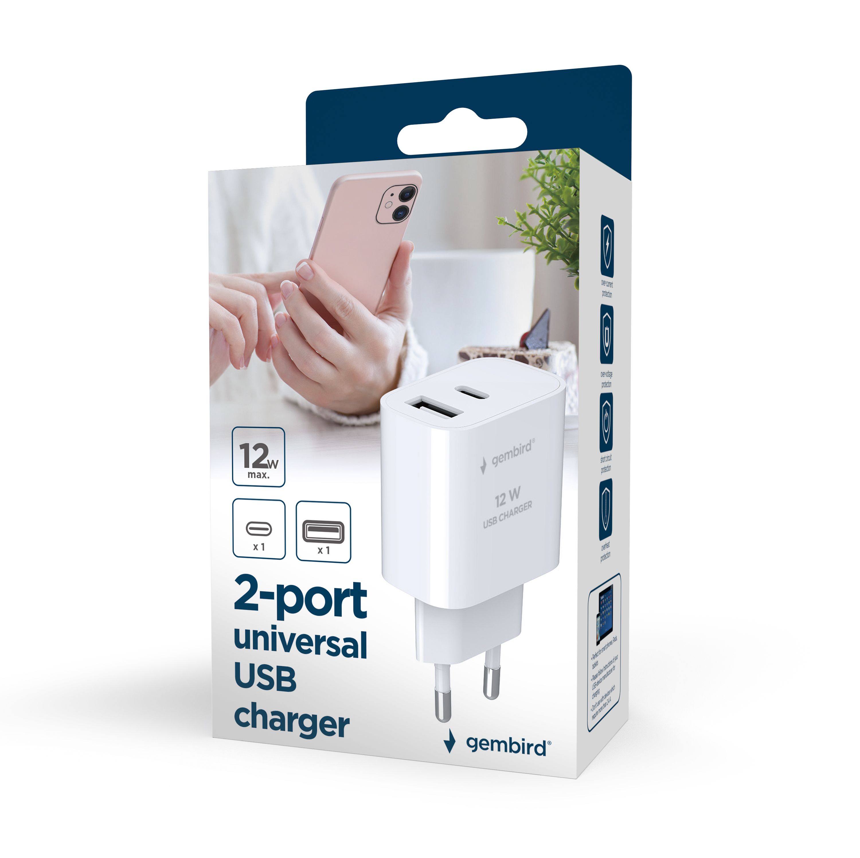 GEMBIRD 2-port universal USB charger A+C 2.4 A white_1