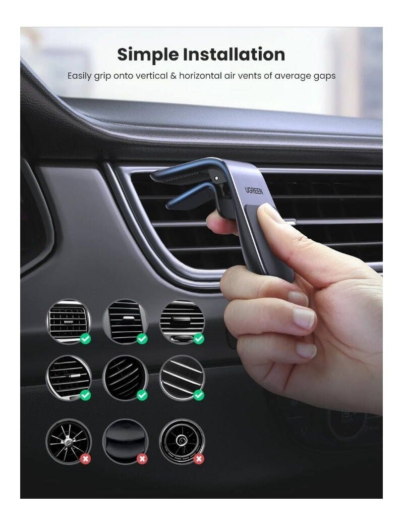 SUPORT AUTO Ugreen pt. SmartPhone,  LP290  fixare grila ventilatie, magnetic, argintiu  80712B  - 6957303893171