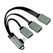 HUB extern LOGILINK, porturi USB: USB 2.0 x 2 + USB 3.0 x 1, conectare prin USB-C 3.2 Gen1 90 grade, 0.15m flat, aluminiu, ecranaj, negru-gri, 
