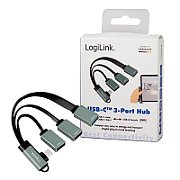 HUB extern LOGILINK, porturi USB: USB 2.0 x 2 + USB 3.0 x 1, conectare prin USB-C 3.2 Gen1 90 grade, 0.15m flat, aluminiu, ecranaj, negru-gri, 
