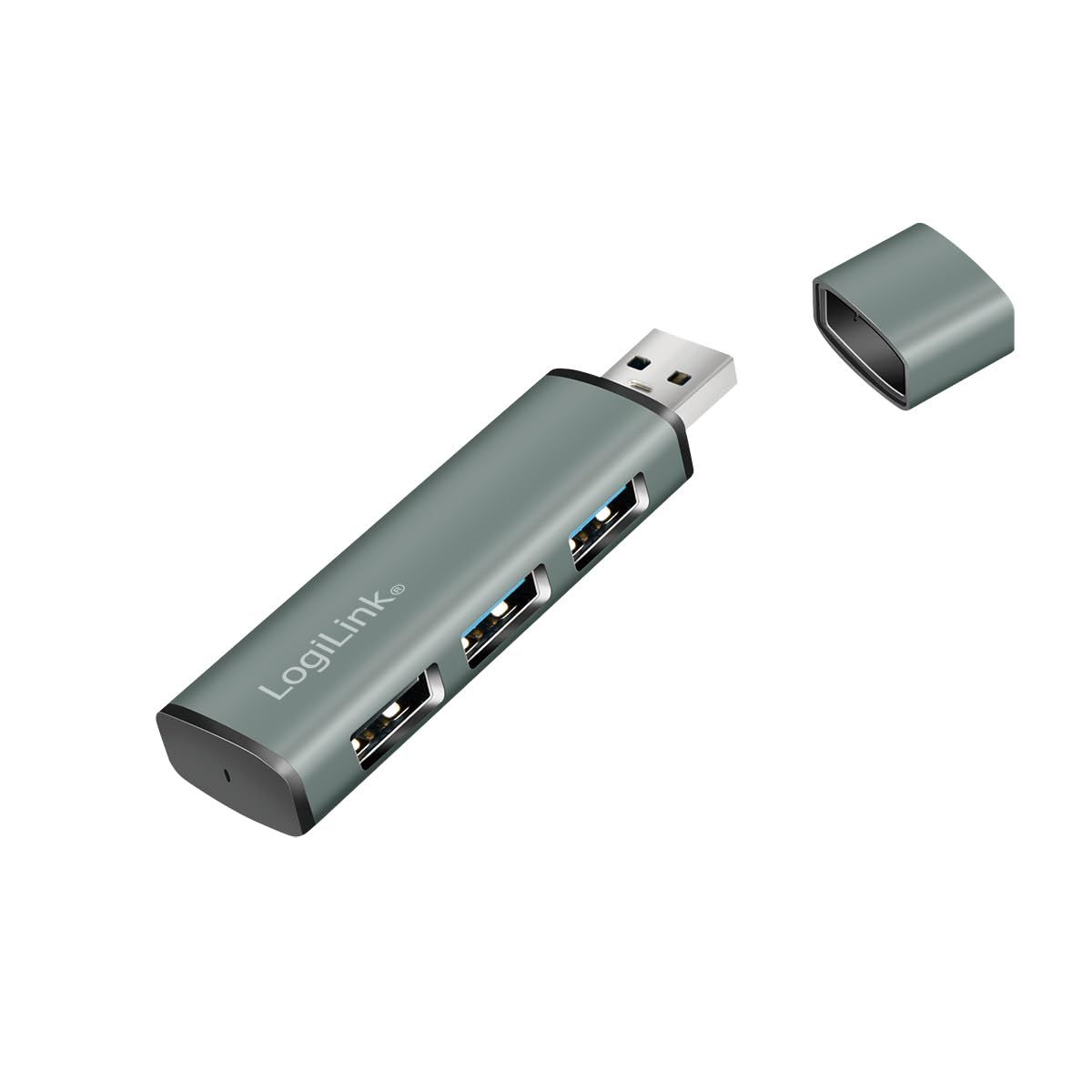 HUB extern LOGILINK, porturi USB: USB-A 3.0 x 3, conectare prin USB-A, aluminiu, prot. supracurent, supratensiune, gri, 