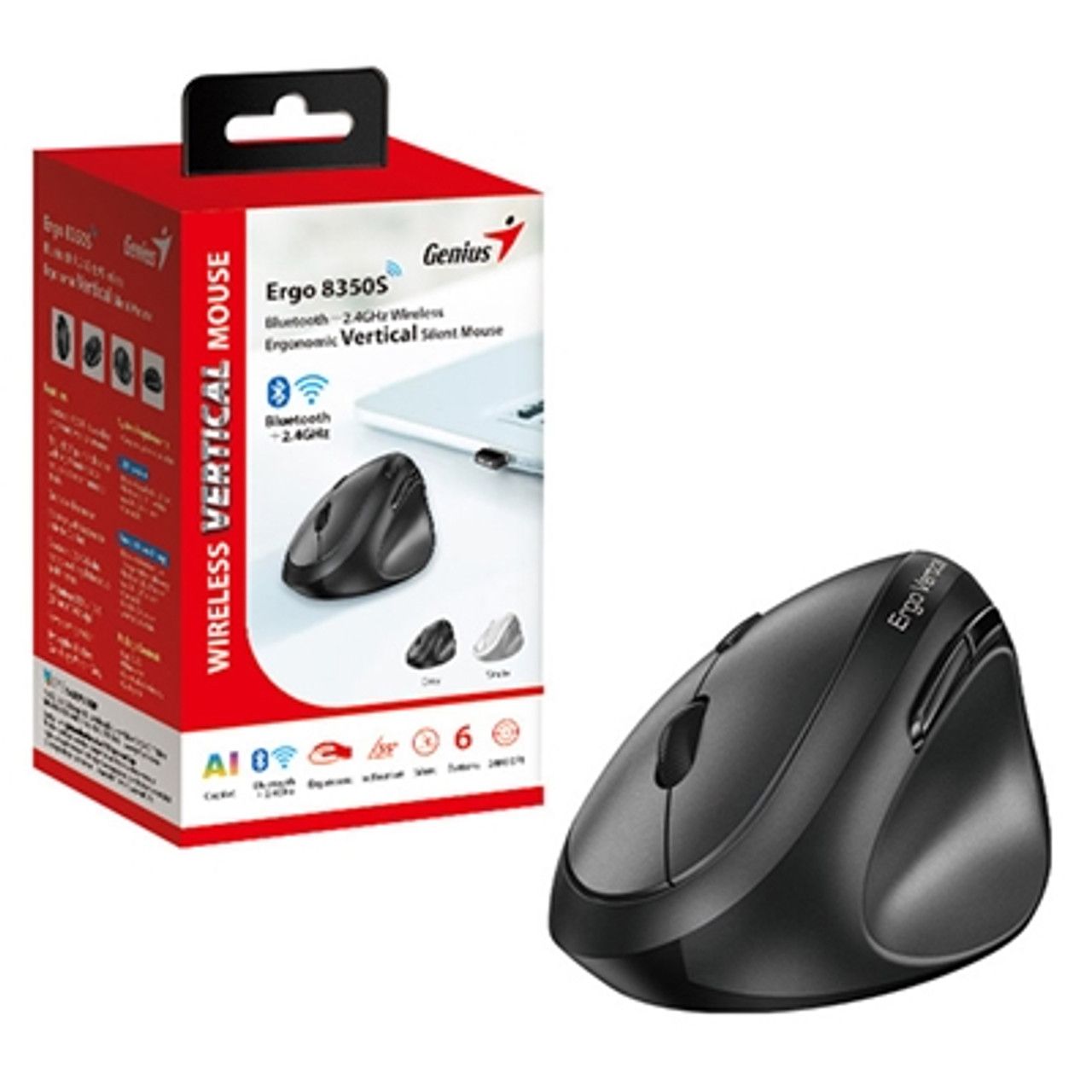 MOUSE Genius,  Ergo 8350S, PC sau NB, wireless, BT+2.4GHz, optic, 2400 dpi, butoane/scroll 6/1, , dark-grey,  31030041400  (timbru verde 0.18 lei)