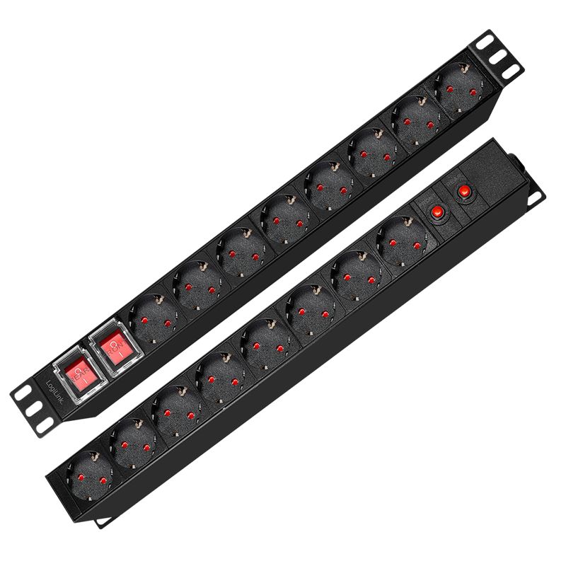 PDU LOGILINK 1U pt. rack 19 inch, 16 prize Schuko, intrare Schuko, max 16 A, dispuse 8 schuko front + 8 schuko back, ON/OFF x 2, prot. Suprasarcina, 2 m, negru,  PDU1601  (timbru verde 2 lei)