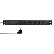 PDU LOGILINK 1U pt. rack 19 inch, 7 prize Schuko, intrare Schuko, max 16 A, ON/OFF, prot. suprasarcina, filtru de linie, IP20, 2 m, negru, 