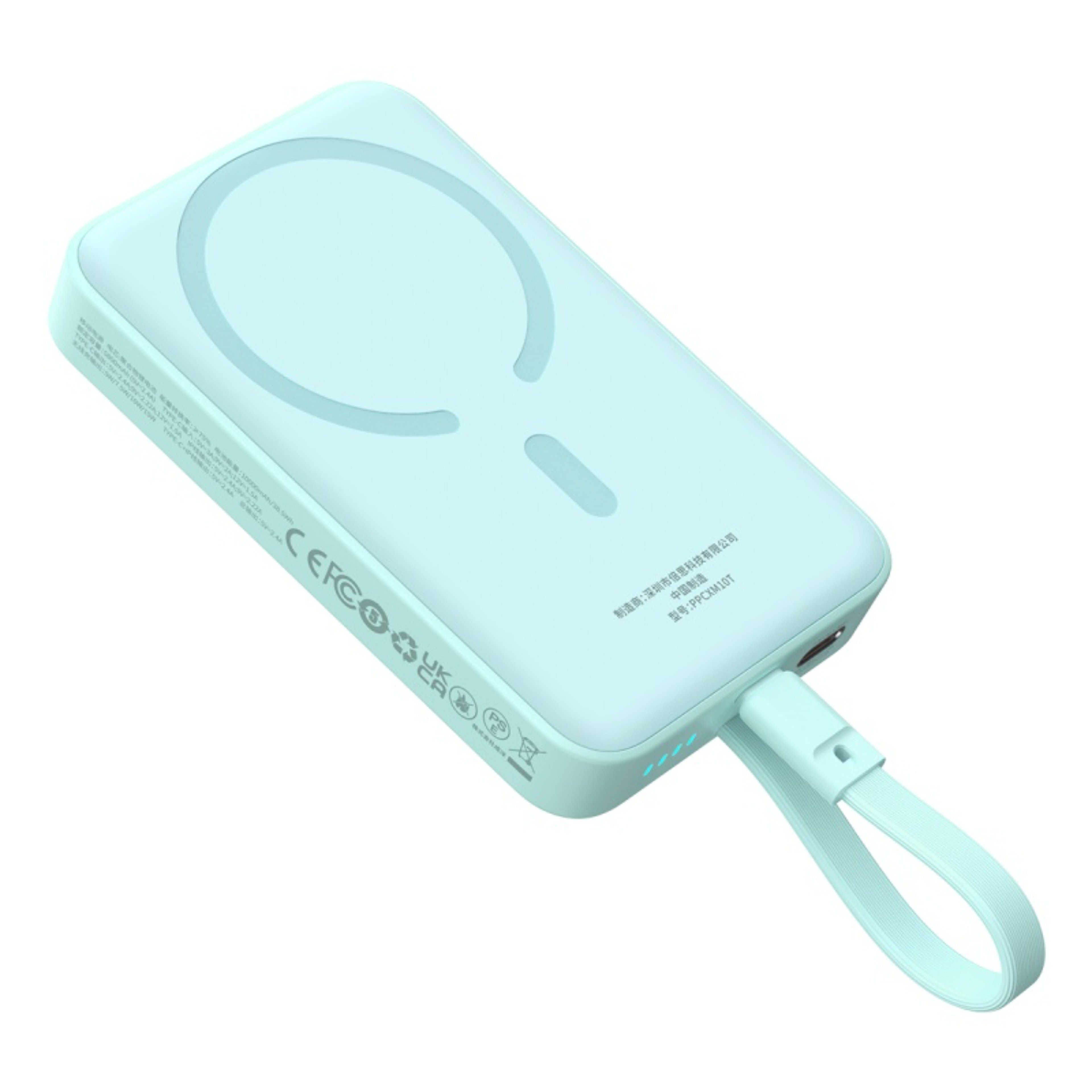 POWER BANK Baseus Magnetic Mini Wireless, 10000mAh, max 30W pe cablu, 1 x USB Type-C output/input, 15W wireless charging, albastru, 