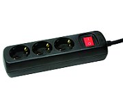 PRELUNGITOR LOGILINK, Schuko x 3, cablu 3G 1.5mm2, 230 V/16 A, 50 Hz, max. 3500 W, buton intrerupator iluminat, IP20, 1.4m, negru, 