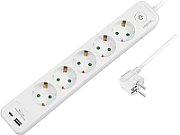 PRELUNGITOR LOGILINK, Schuko x 5, conectare prin Schuko (T), ON/OFF, 16 A, 1xUSB-A, 1xUSB-C, cablu 1.5m, protectie IP20, alb, 