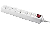 PRELUNGITOR LOGILINK, Schuko x 6, cablu 3G 1.5mm2, 230 V/16 A, 50 Hz, max. 3500 W, buton intrerupator iluminat, IP20, 1.5m, alb, 