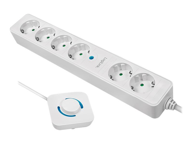 PRELUNGITOR LOGILINK, Schuko x 6, cablu 3G 1.5mm2, 230 V/16 A, 50 Hz, max. 3500 W, ON/OFF de picior pt. 4 prize, 1.5m, alb, 