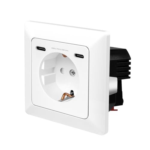 PRIZA LOGILINK, pentru perete, Schuko x 1, 2xUSB-C PD 25W , 230V AC, 50 Hz, 16A, protectie IP20, adancime 29.5mm, alb, 