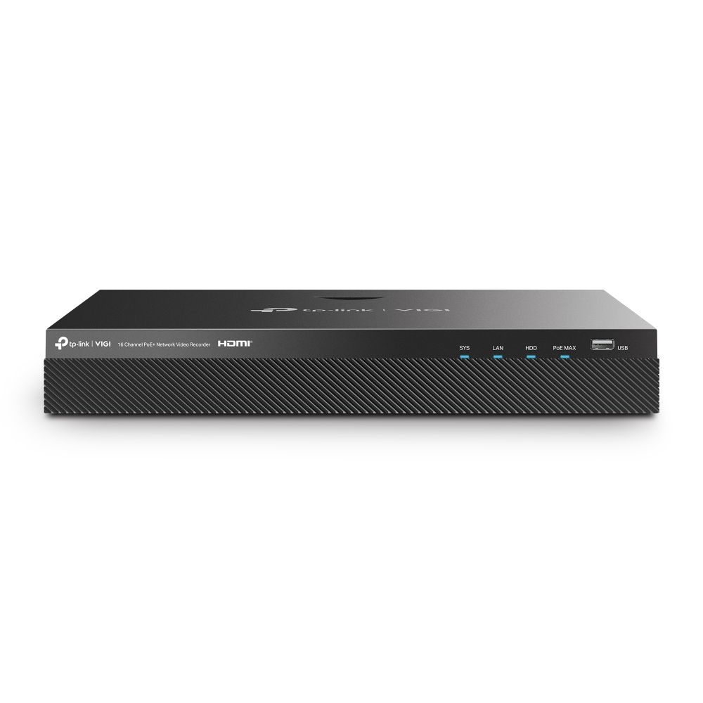 16 Channel PoE+ Network Video Recorder Spec:4K HDMI Video Output & 16MP Decoding Capacity; 24/7 Continuous Recording; 16-Channel Real-Time Live View; 16-Channel Simultaneous Playback; H.265+; ONVIF Ensures Compatibility; Plug & Play; Remote Monitoring; Flexible Installation; 2 HDD Interface (up to_1