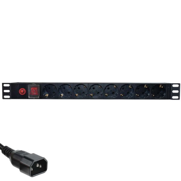 Priză de rack 19 inch, PDU 1U, 8 posturi Schuko cu alimentare C14, Eco Xcab_1