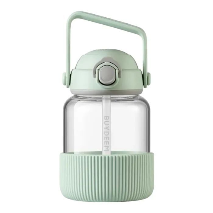 BUYDEEM Pop-Up Straw Glass Bottle 800 ml, model DG78, color Cozy Greenish_1