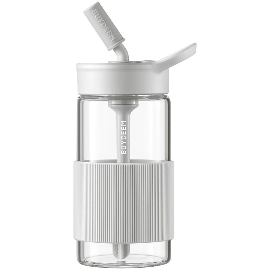 BUYDEEM Portable Glass Straw Bottle 500 ml, model CD1017, color Oats White_1
