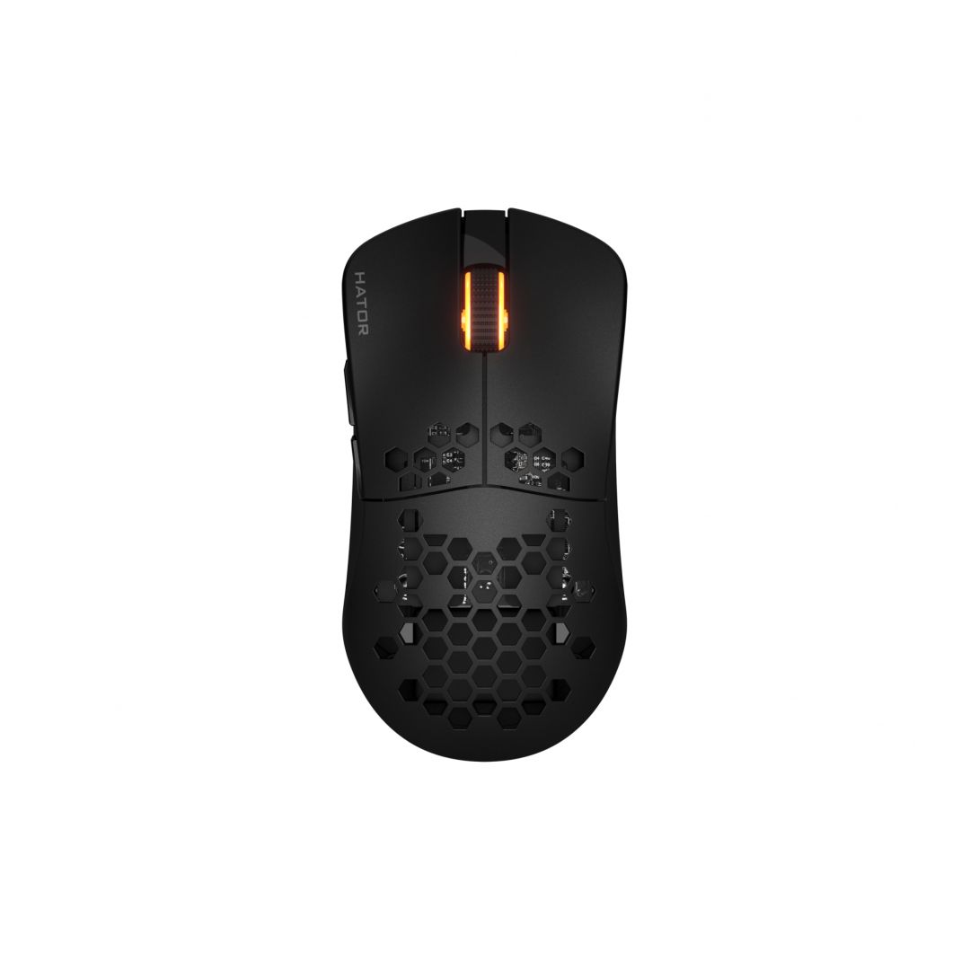 Mouse wireless Hator Stellar Pro, conectivitate 2.4GHz, bluetooth si USB, polling rate pana la 1000Hz, capacitate baterie 300mAh, durata de viata baterie in modul wireless pana la 18 ore (iluminare pornita), pana la 42 de ore (iluminare oprita), timp incarcare 2 ore, tip senzor Optical PixArt 3395_3