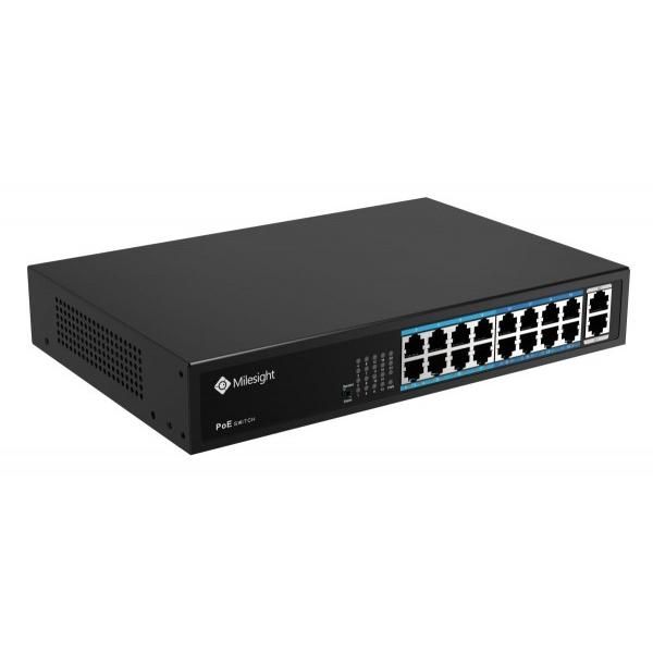 POE Switch Milesight 16 Porturi POE MS-S0216-GL, Porturi: 16X10/100MbpsPoEports(RJ45) +2X1000Mbps uplink ports, Alimentare: Built- in switching power supply AC 100~240 V, 50-60 Hz, 2.5A; Standard POE: IEEE802.3af/at; Buget POE: max. 200W, max 30W per port, Temperatura de functionare:-20℃~55℃; IP30_1