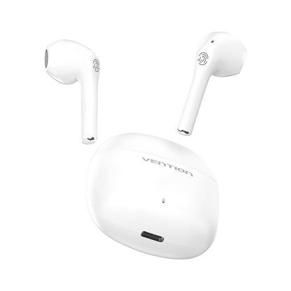 Casca Vention, wireless, tip butoni, utilizare smartphone, BT 5.3, microfon pe casca, USB Type-C, acumulator charging case 300mAh,  pana la 22 ore, alb 
