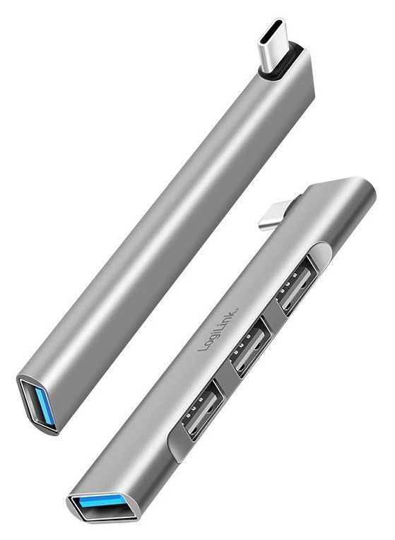 HUB extern LOGILINK, porturi USB: USB-A 3.0 x 1 + USB-A 2.0 x 3, conectare prin USB-C, aluminiu, gri, 