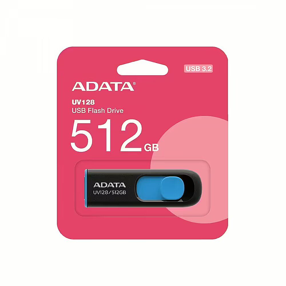 MEMORIE USB 3.2 ADATA 512 GB, retractabila, carcasa plastic, negru / albastru, 