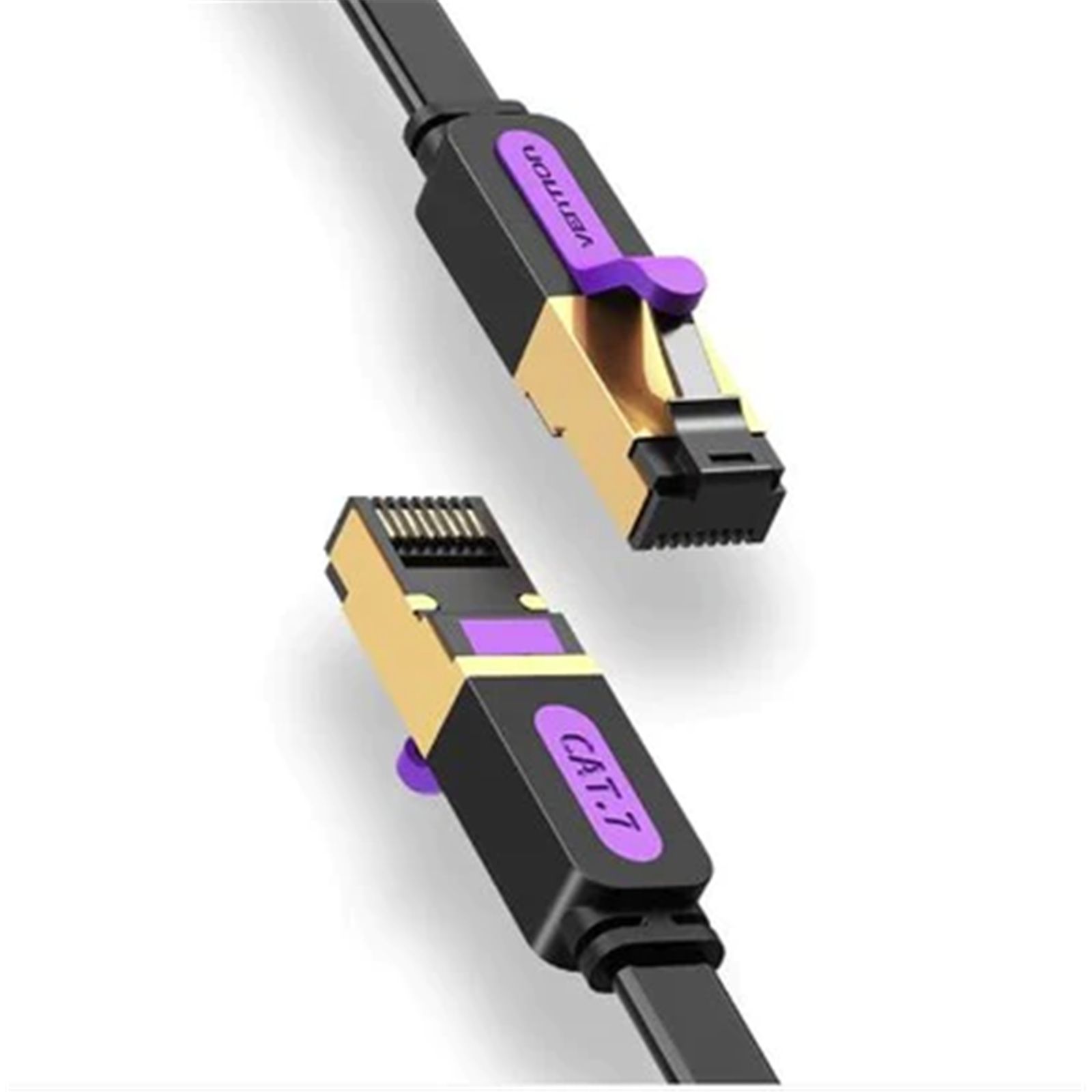 Patch Cord STP Vention, Cat. 7, 8m, flat cable, conductor cupru, viteza max transfer 10 Gbps, invelis PVC, negru, 