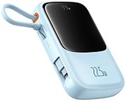 POWER BANK Baseus Qpow Pro+ Digital Display, 10000mAh, 22.5W, 2 x USB Type-C output/input, 1 x USB, 1 x Lightning, albastru, 