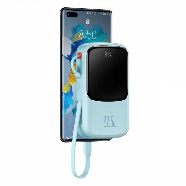 POWER BANK Baseus Qpow2 Digital Display, 20000mAh, 22.5W, 2 x USB Type-C output/input, 1 x Lightning, 1 x USB, include cablu USB la USB Type-C 30cm, albastru 