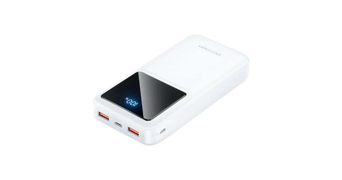 POWER BANK Vention 20000mAh/74Wh, 22.5W , 2 x USB 1 x USB Type-C, 1 x Micro USB, digital display pt. status baterie, max. 3A, alb,  FHLW0  (timbru verde 0.98 lei) - 6922794781580