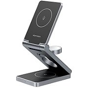 Statie incarcare wireless 3in1  Vention, MagSafe, telefon 15W, ceas 3W, casti 5W, fast charge, pliabil, magnetic, 1 x USB-C incarcare, argintiu, 
