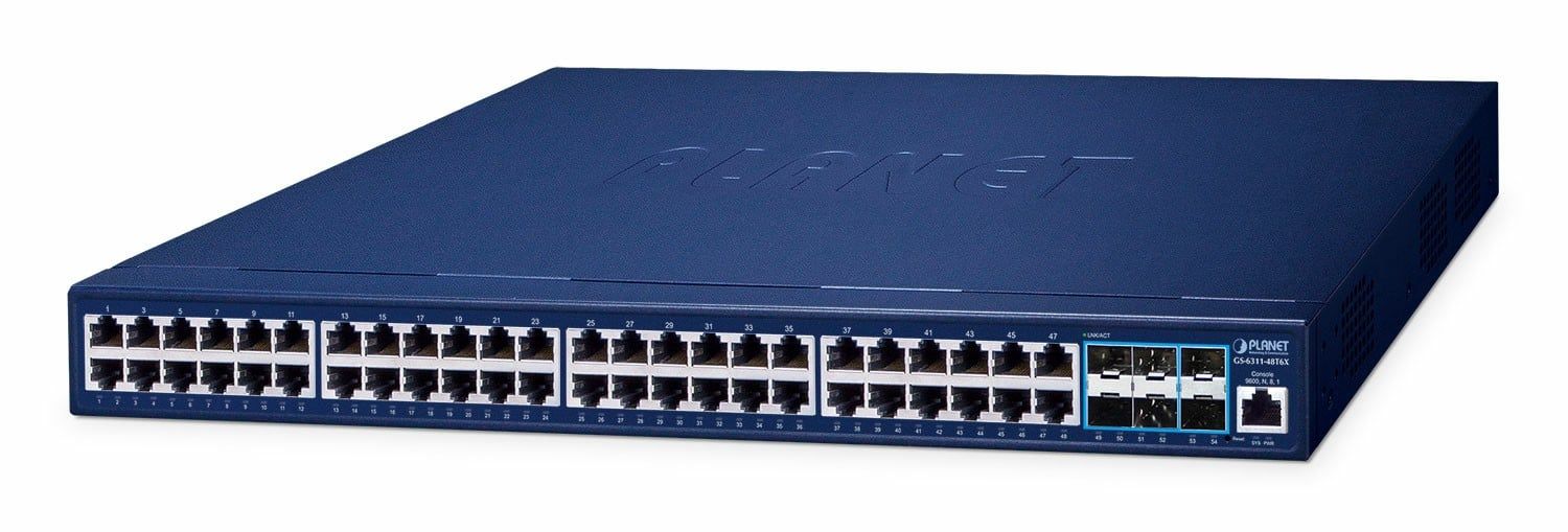 PLANET GS-6311-48T6X Layer 3 48-Port 10/100/1000T + 6-Port 10G SFP+ Managed Ethernet Switch (hardware-based Layer 3 RIPv1/v2, OSPFv2 dynamic routing, supports E_1
