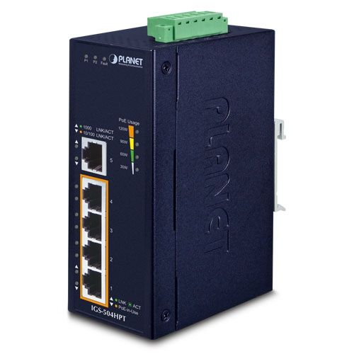 PLANET IGS-504HPT switch-uri Fara management L2 Gigabit Ethernet (10/100/1000) Power over Ethernet (PoE) Suport Albastru_1