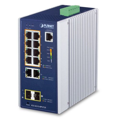 PLANET IGS-4215-8P2T2S switch-uri Gestionate L2/L4 Gigabit Ethernet (10/100/1000) Power over Ethernet (PoE) Suport Albastru, Argint_1