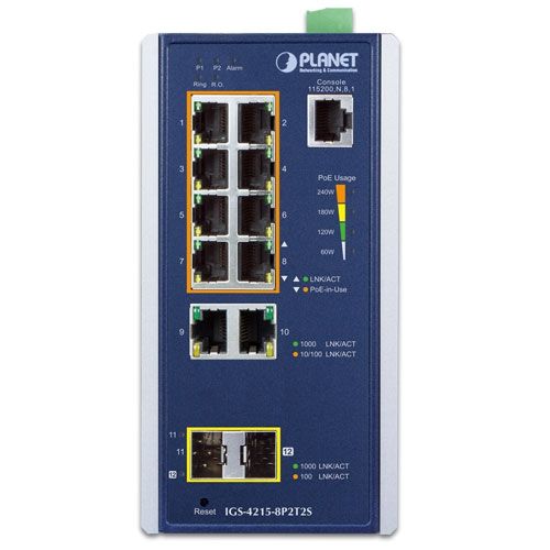 PLANET IGS-4215-8P2T2S switch-uri Gestionate L2/L4 Gigabit Ethernet (10/100/1000) Power over Ethernet (PoE) Suport Albastru, Argint_2