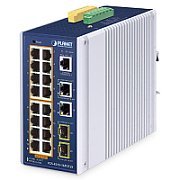 PLANET IP30 Industrial L2/L4 16-Port Gestionate L2/L4 Gigabit Ethernet (10/100/1000) Power over Ethernet (PoE) Suport Aluminiu, Albastru_1