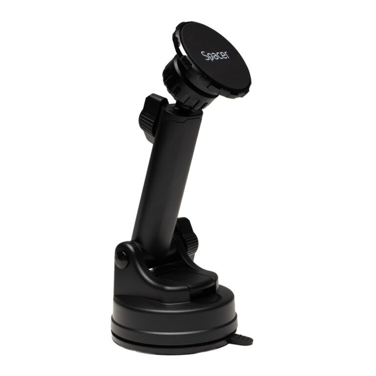 SUPORT auto magnetic SPACER pt. SmartPhone, fixare prin Ventuza sau in Grila de ventilatie, Magnetic, 4 SuperMagneti N50, Brat Telescopic,rotire 360 grade, negru,  SPCH-MAG-VNTZ-02 