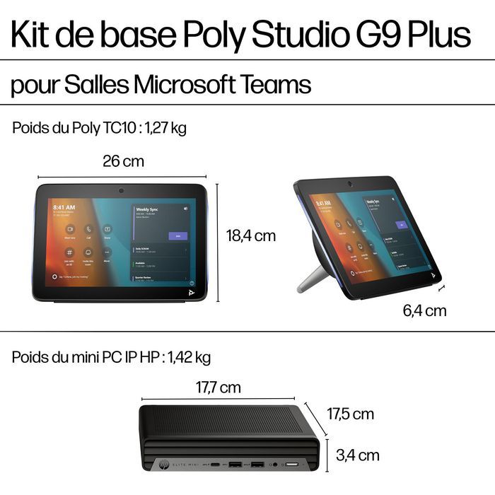 POLY Studio Base Kit G9 Plus for Microsoft Teams HP Mini IP PC w/TC10 sisteme de video-conferințe Ethernet LAN Terminal multimedia pentru sală de conferințe_3