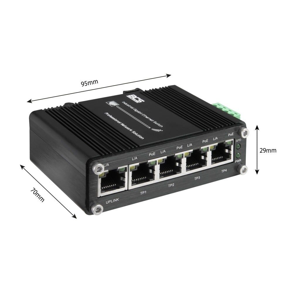 BCS BCS-ISP04G01G Switch PoE industrial cu 4 porturi pentru șină DIN 120W_1