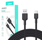 Cablu alimentare si date Aukey, USB Type-A (T) la USB Type-C (T), 1.8m, 480 Mbps, 60W, nylon, negru, 