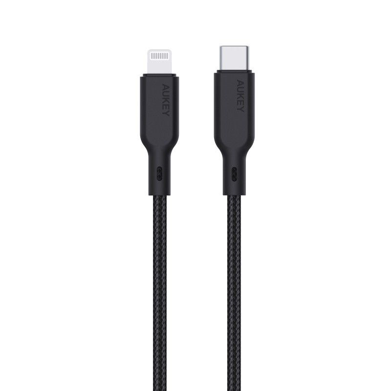 Cablu alimentare si date Aukey, USB Type-C (T) la USB Lighting, 1.2m, 480 Mbps, 87W, braided, negru, 