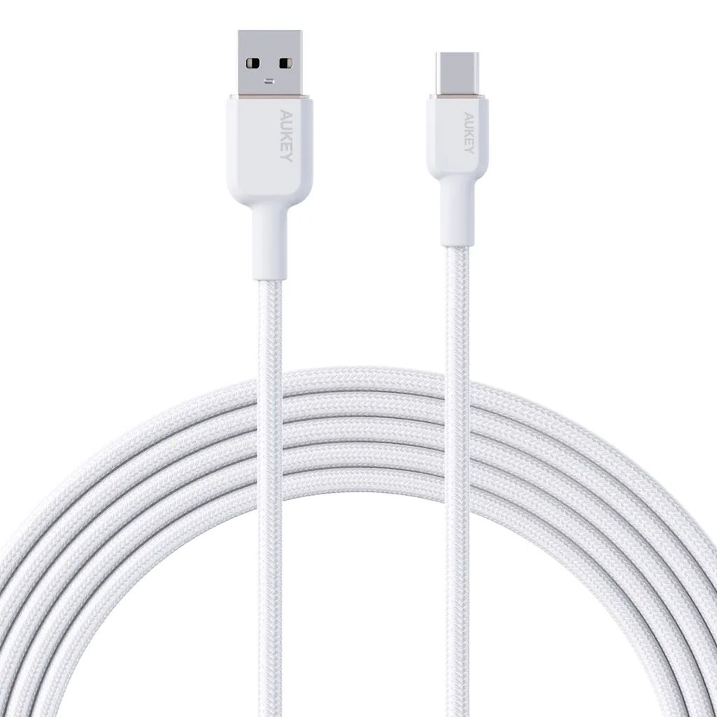 Cablu alimentare si date Aukey, USB Type-C (T) la USB Type-A (T), 1.8m, 480 Mbps, 60W, braided, alb, 
