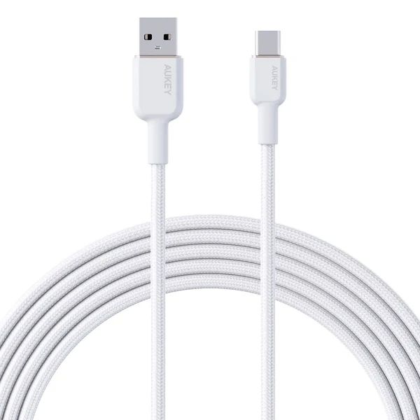 Cablu alimentare si date Aukey, USB Type-C (T) la USB Type-A (T), 1.8m, 480 Mbps, 60W, braided, alb, 