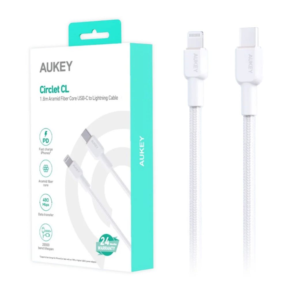 Cablu alimentare si date Aukey, USB Type-C (T) la USB Type-A (T), 1.8m, 480 Mbps, 60W, braided, alb, 