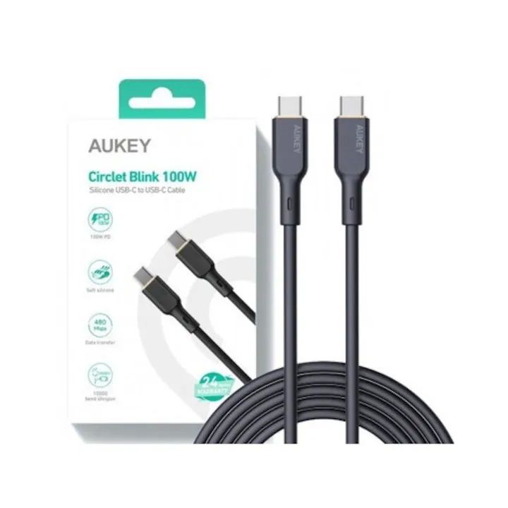 Cablu alimentare si date Aukey, USB Type-C (T) la USB Type-C (T), 1.8m, 480 Mbps, 100W, silicon, negru, 