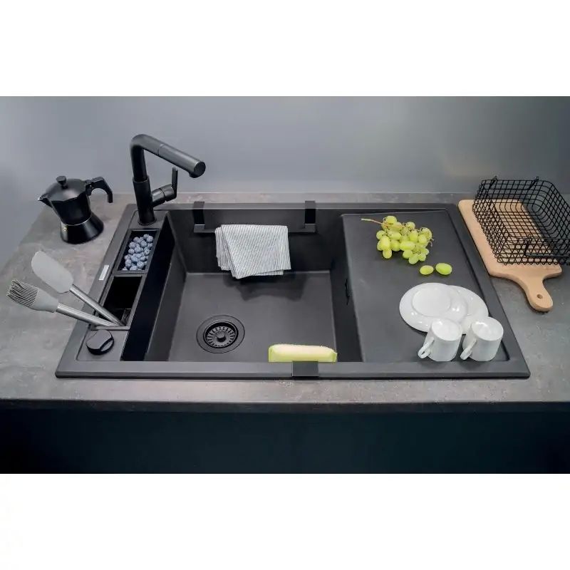 DEANTE BLACK NERO MATT MAGNETIC 1-BOWL GRANITE SINK WITH DRAINER_4