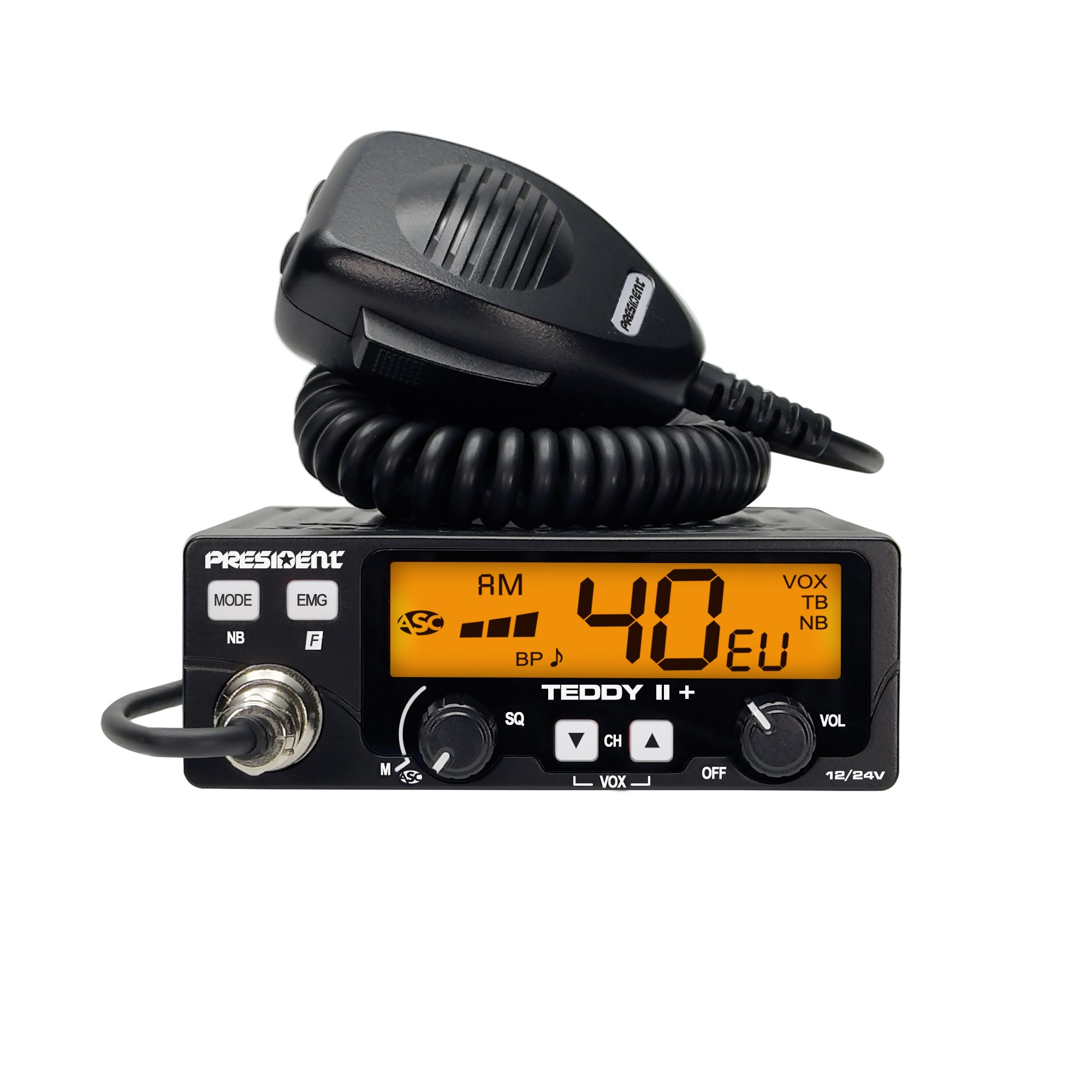 CB Radio PRESIDENT Teddy II+ (transmitter power - 4W  power supply voltage - 12/24V  channel count - 40  noise blocker - yes  125x125x45 mm)_1