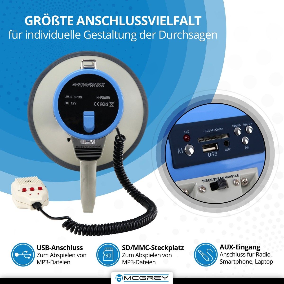 Megaphone Nedis 1500m Recording 120dB Black/White_6